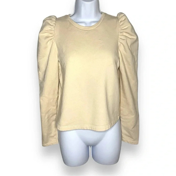 Zara Sweaters - Zara Women’s Peachy Yellow Puff Sleeve Crew Neck Sweater, Small